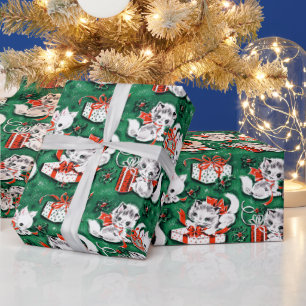 Grünes Weihnachtsmuster im Vintage-Stil der 50er J Geschenkpapier