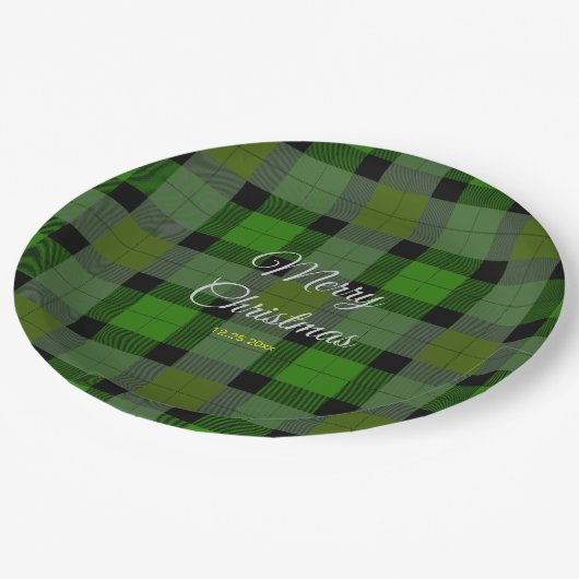 Grünes Weihnachtsmuster Kariert Pappteller (Schrägansicht)