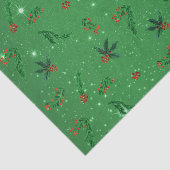 Grünes Weihnachtsmuster mit Stechpalme und Kiefer Seidenpapier (Detail)