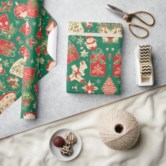 Grünes Weihnachtspapier mit Geschenkmuster F Geschenkpapier (Kunsthandwerk)