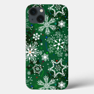 Grünes Weihnachtsschneeflockenmuster zehn harte Ex iPhone 13 Hülle