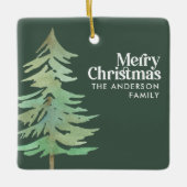 Grünes Weihnachtswasserwald Foto Keramikornament (Vorderseite)