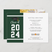 Grünes Weiß-Foto-Graduationspartei 2024 Einladung (Vorne/Hinten)