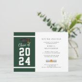 Grünes Weiß-Foto-Graduationspartei 2024 Einladung (Stehend Vorderseite)