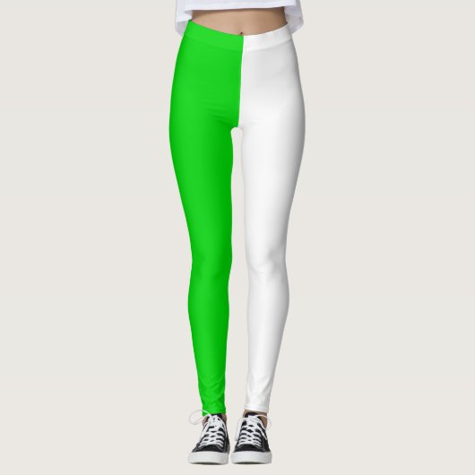 Grünes Weiß Zwei-Tone-Split Halbdesign Leggings (Vorderseite)