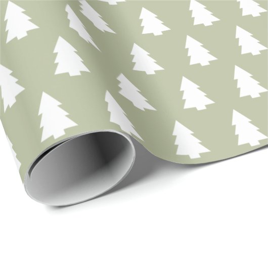 Grünes weiße Weihnachtsbaummuster Geschenkpapier (Rolleneckpunkt)