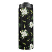 Grünes weißes Blumenmuster auf Schwarz Thermosbecher (Vorderseite)