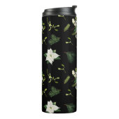 Grünes weißes Blumenmuster auf Schwarz Thermosbecher (Nach links gedreht)