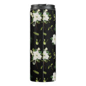 Grünes weißes Blumenmuster auf Schwarz Thermosbecher (Rückseite)