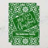 Grünes, weißes Folkloremuster Feiertagskarte (Vorne/Hinten)