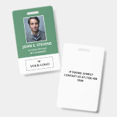 Grünes weißes Foto und Logos Mitarbeiter-ID Ausweis (Vorder- & Rückseite)
