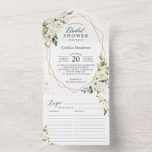 Grünes, weißes, geometrisches Brautparty All In One Einladung (Innen Boden)