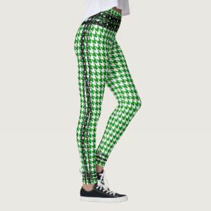 Grünes weißes Hahnentrittmuster schwarze Leggings