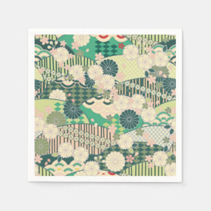 Grünes weißes japanisches Kimono-Deko Serviette