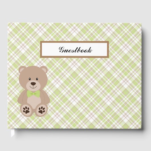 GRÜNES WEISSES KARIERTES PATTER MIT TEDDY-BAR GÄSTEBUCH (Vorderseite)