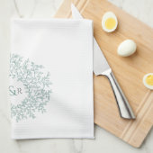 Grünes, weißes Kreissenblatt, Monogramm, zeichnend Geschirrtuch (Viertel Falte)