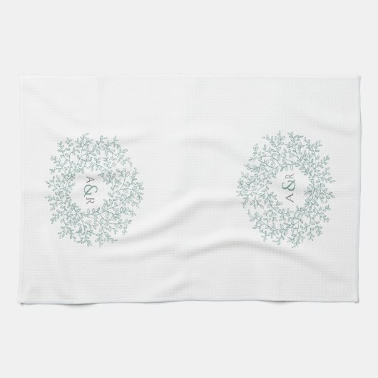 Grünes, weißes Kreissenblatt, Monogramm, zeichnend Geschirrtuch (Horizontal)