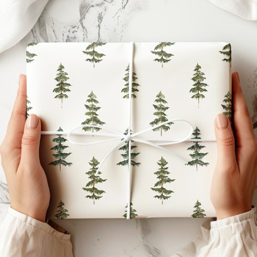 Grünes Weißes Pine Tree Urlaubspapier Geschenkpapier