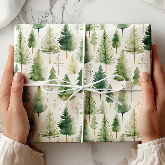 Grünes Weißes Pine Tree Urlaubspapier Geschenkpapier