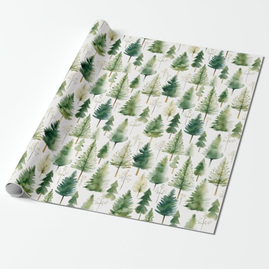 Grünes Weißes Pine Tree Urlaubspapier Geschenkpapier (Ungerollt)