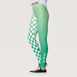 Grünes, weißes Prüfmuster für Monogramm Leggings