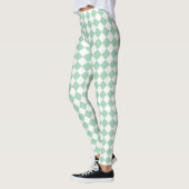 Grünes weißes Schachbrett Diamantmuster Leggings (Links)