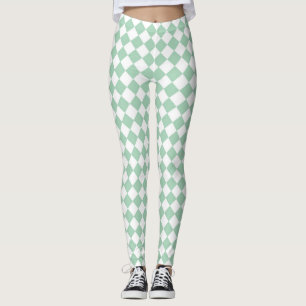 Grünes weißes Schachbrett Diamantmuster Leggings