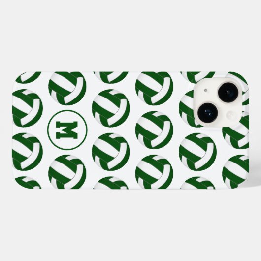 grünes weißes Volleyballmuster mit Monogramm Case-Mate iPhone Hülle (Rückseite (Horizontal))