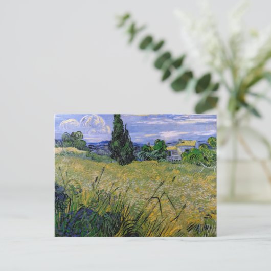 Grünes Weizenfeld mit Cypress von Van Gogh. Postkarte (Stehend Vorderseite)