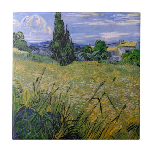 Grünes Weizenfeld mit Cypress von Vincent van Gogh Fliese (Vorderseite)