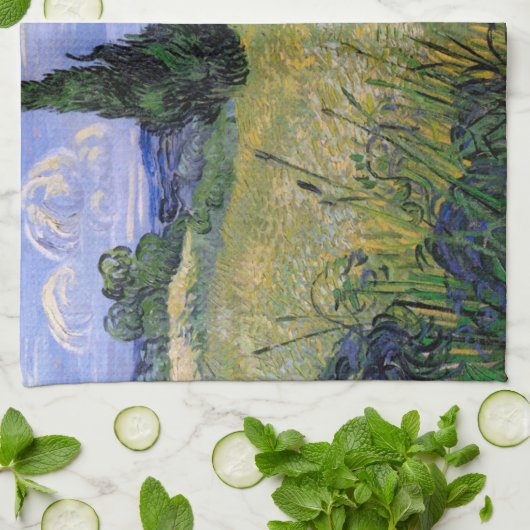 Grünes Weizenfeld mit Cypress von Vincent van Gogh Geschirrtuch (Gefaltet)