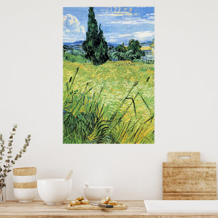 Grünes Weizenfeld mit Zypresse, Poster