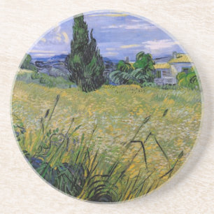 Grünes Weizenfeld mit Zypresse von Van Gogh. Sandstein Untersetzer