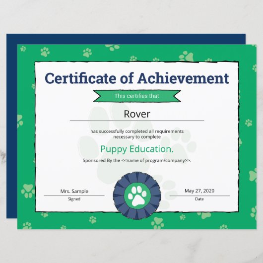 Grünes Welpenprogramm Pädiatrie Schule Pre Puppy (Vorne/Hinten)