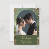 grünes Whimsical Mittelalterwald Foto & Hochzeit Dankeskarte (Vorderseite)