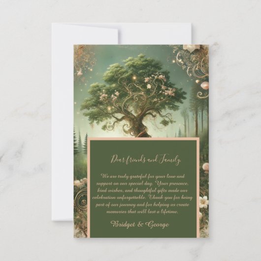 grünes Whimsical Mittelalterwald Foto & Hochzeit Dankeskarte (Rückseite)