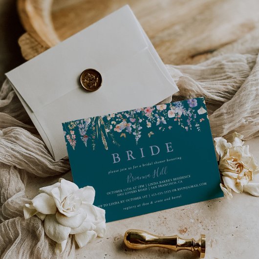 Grünes Wildblume-Brautparty für Multicolor Einladung