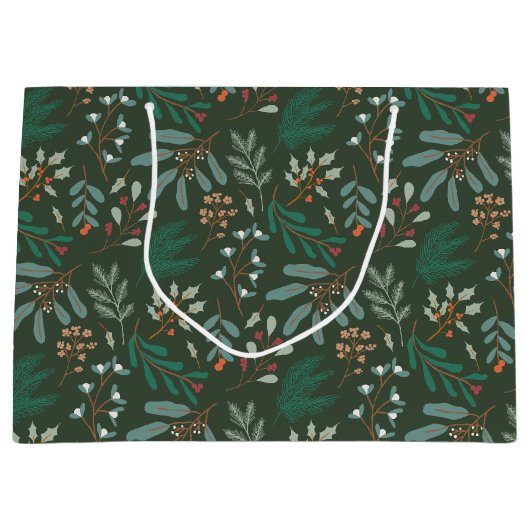 Grünes Winter Botanisches Muster Große Geschenktüte (Vorderseite)