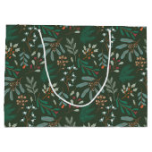 Grünes Winter Botanisches Muster Große Geschenktüte (Rückseite)