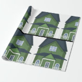 Grünes Wohnhaus Geschenkpapier (Ungerollt)