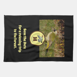 Grünes Woodpecker-Flying Monogram-Foto Geschirrtuch