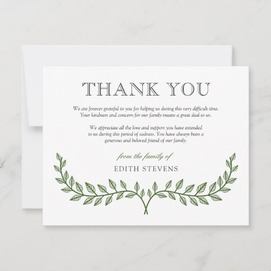 Grünes Wreath-Beileid danken Ihnen Dankeskarte (Vorderseite)