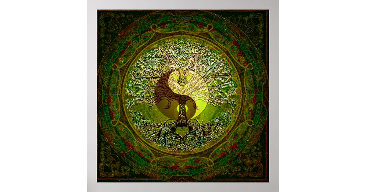 Grünes Yin Yang mit Baum des Lebens Poster Zazzle.de
