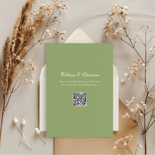 Grünes Zeitloses Hochzeitsskript QR Code Einladung