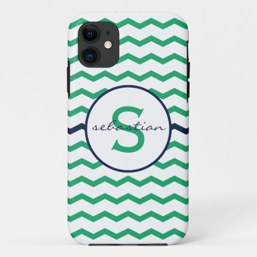 Grünes Zickzack Monogramm Case-Mate iPhone Hülle (Rückseite)