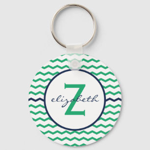 Grünes Zickzack Monogramm Schlüsselanhänger