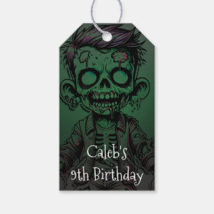 Grünes Zombie-Kind & Schleim-Halloween-Geburtstags Geschenkanhänger