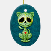 Grünes Zombie-Zuckerkätzchen Keramikornament (Hinten)