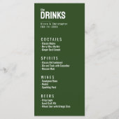 Grünes, zweiseitiges MENÜ + GETRÄNKE Minimalistisc Menükarte (Rückseite)