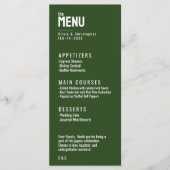 Grünes, zweiseitiges MENÜ + GETRÄNKE Minimalistisc Menükarte (Vorderseite)